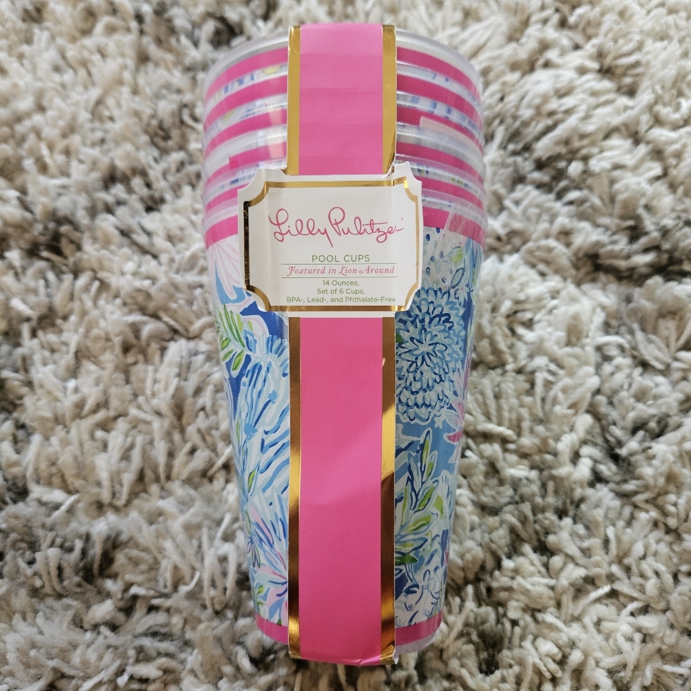 Lilly Pulitzer Pool Cups, Set of 6, 14 oz, Lion Around - Picture 4 of 6